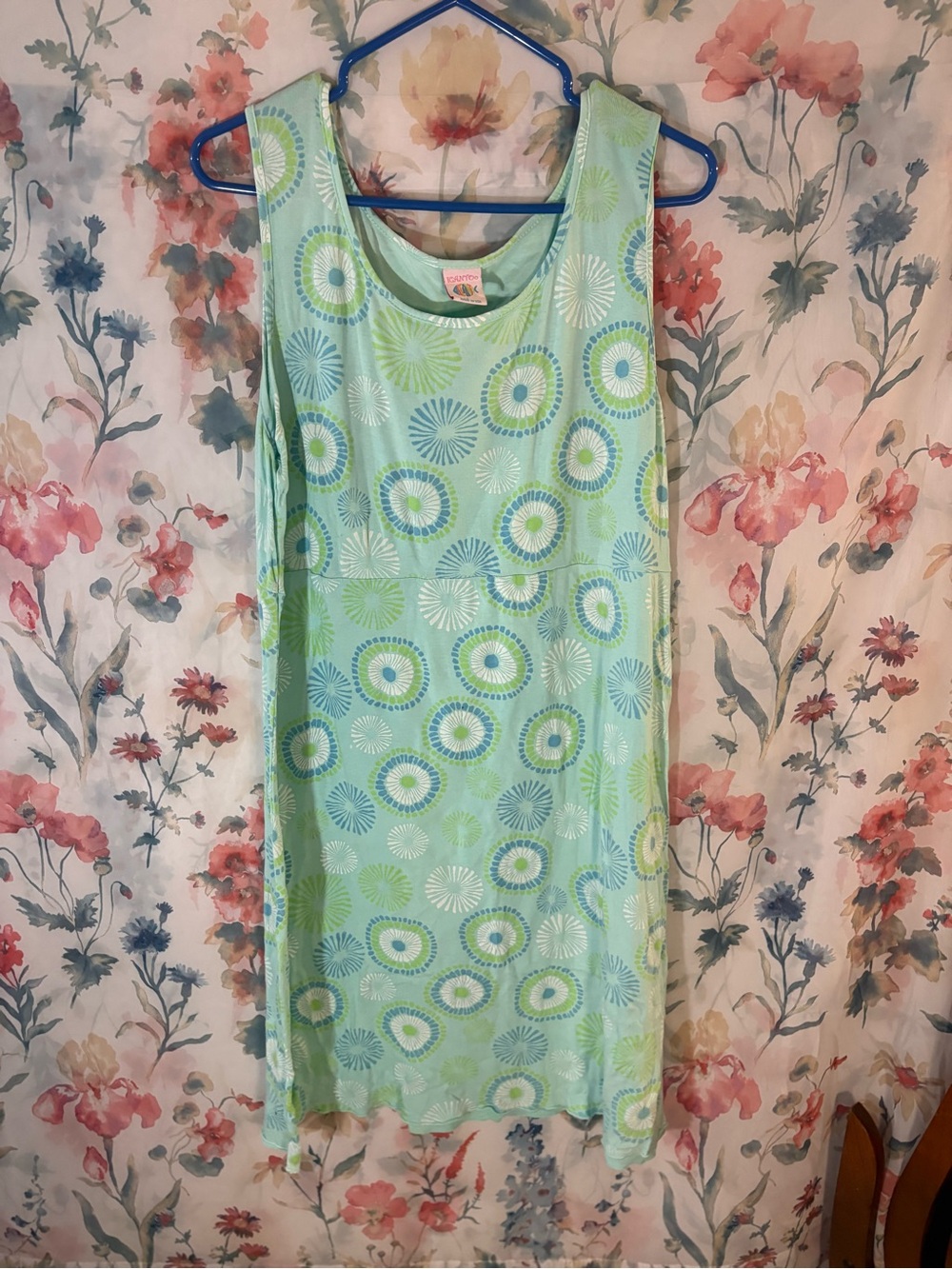 Vintage Sleeveless Light Green Patterned Mini Dress